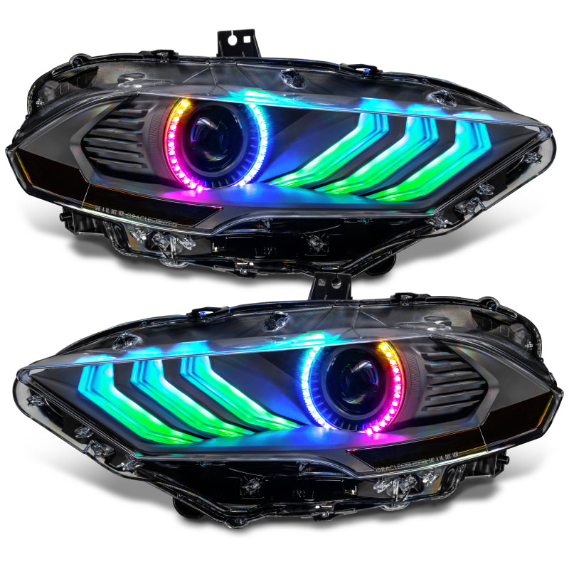 Oracle Lighting 18-23 Ford Mustang Dynamic ColorSHIFT LED Headlights - Black Series - 8204-332