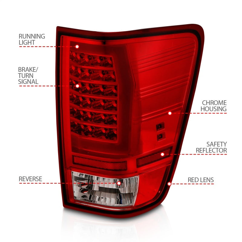 Anzo 04-15 Nissan Titan Full LED Tailights Chrome Housing Red/Clear Lens - 311422