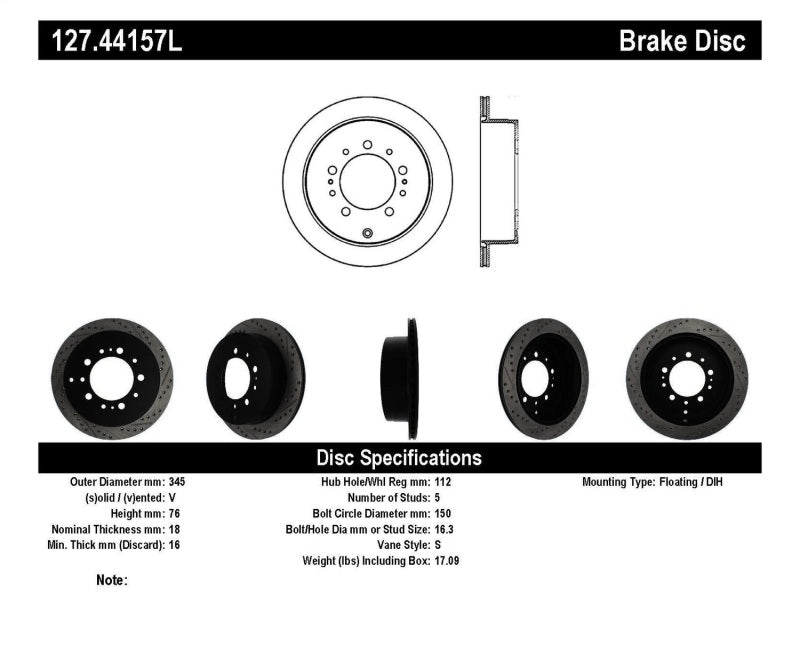StopTech Slotted &amp; Drilled Sport Brake Rotor - 127.44157L