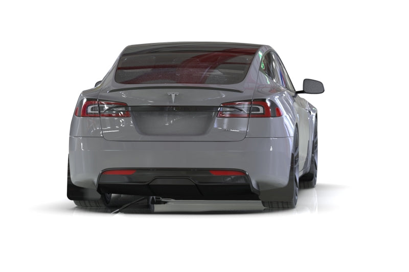 Rally Armor 21-23 Tesla Model S/ S Plaid Black UR Mud Flap w/ Metallic Black Logo - MF101-UR-BLK-MBK