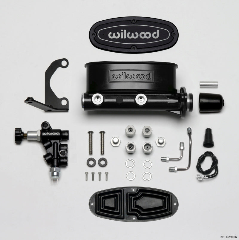Wilwood HV Tandem M/C Kit w L/H Bracket &amp; Prop Valve - 1in Bore Black - 261-13269-BK