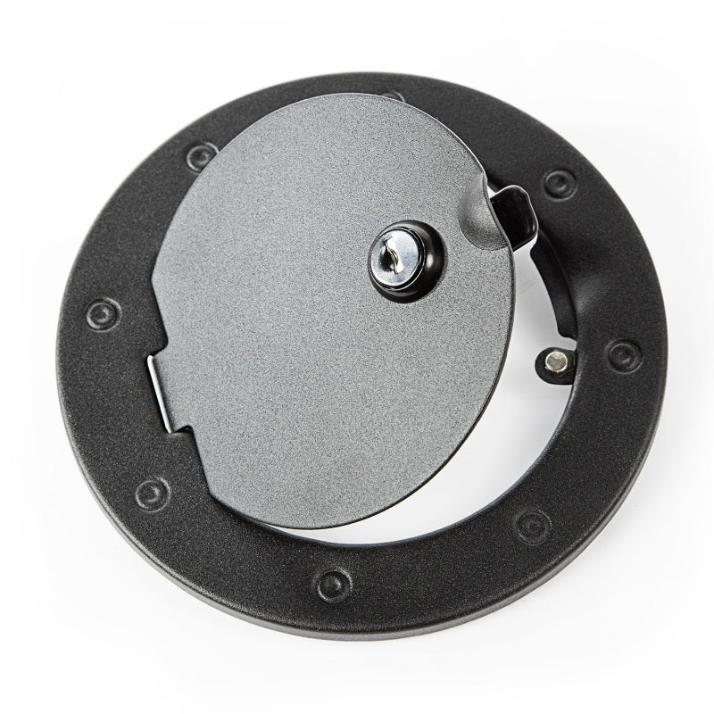 Rugged Ridge 07-18 Jeep Wrangler JK Textured Black Locking Gas Cap Door - 11229.06 for 2007-2018 Jeep Wrangler - side view
