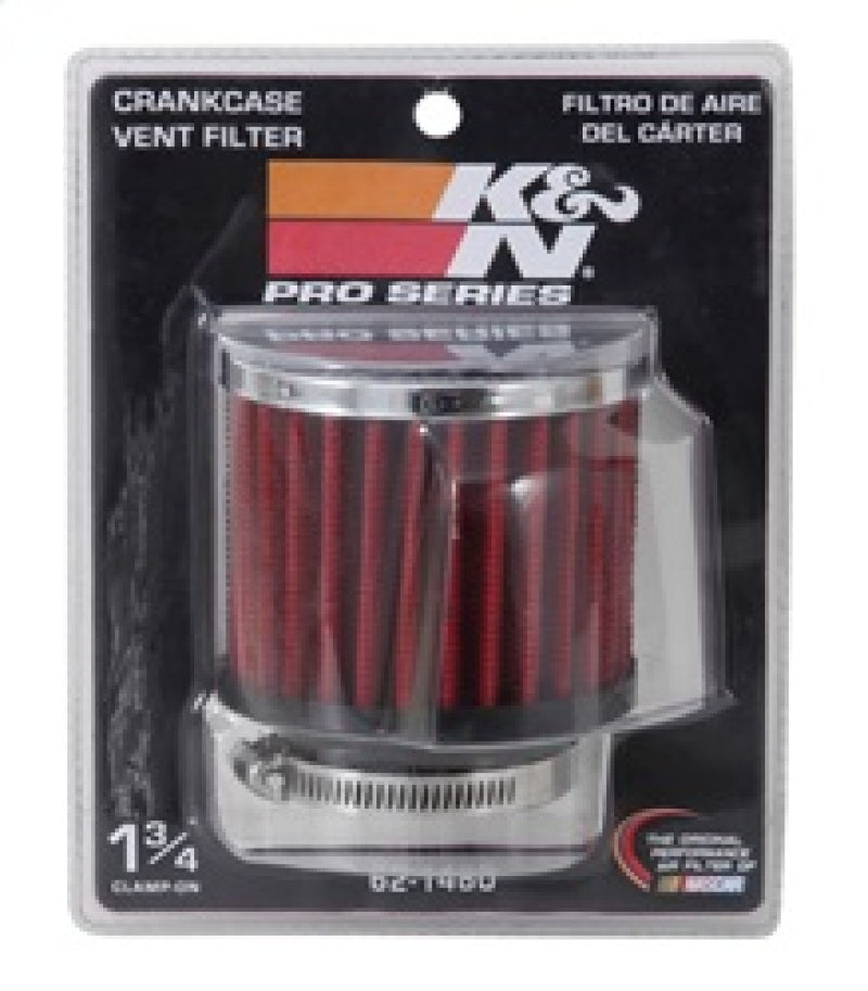 K&N 1.75in Flange ID x 3in OD x 2.5in H Chrome Finish Rubber Base Crankcase Vent Filter - 62-1480