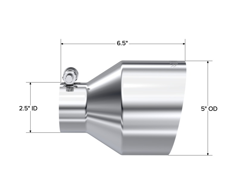 MBRP Universal T304 Stainless Steel Tip 2.5in ID / 5in OD Out / 6.5in Length Angle Cut Single Wall - T5190