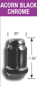 Gorilla Small Diameter Acorn Nut 12mm x 1.50 -27 pack - Black Chrome - Bronco Fitment.